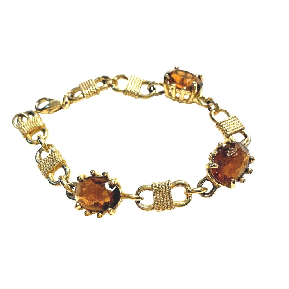 Chunky gold chain bracelet smoky brown rhinestones classic Boss Lady jewelry